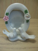 Porcelain Picture Frame  White Gold Details White Doves Emboss Flowers L... - £10.35 GBP