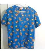 Fashion Scrubs Blue Bunny-Themed Printed V-Neck Top W/ Pockets Medium - $158.89 MXN