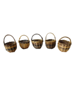 5 Miniature Handmade Woven Rattan &amp; Reed Baskets 2.75&quot; x 2.25&quot; Brown &amp; Tan - £19.16 GBP