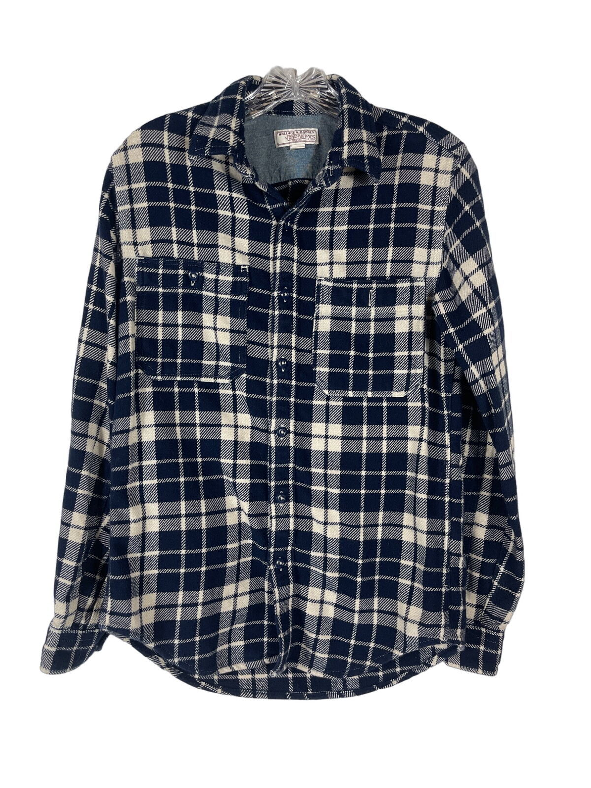 Primary image for Wallace and Barnes Mens Heavyweight Flannel Shirt Size XS Dark Blue Plaid