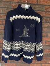 Lambs Wool Turtleneck XL Blue Fair Isle Pullover Cardigan Sweater Itchy ... - $40.85