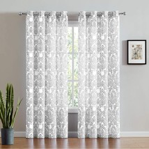 The Fmfunctex White Grey Damask Print Curtains For Bedroom 63 Inch Total Privacy - £31.59 GBP