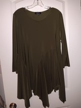 Comfy USA M Tunic Top Olive Green Jersey Knit Shark Bite Hem Coastal - £14.15 GBP