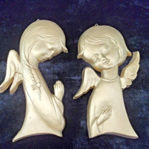 Angels Wall Hanging Plaques Gold 6&quot; Italy Mid Century Modern Praying Christian - £13.77 GBP