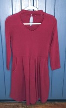 Maroon Choker Collar Tunic Dress Size Small Thick Material Pleated Has P... - $7.92