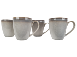 Set Of 4 Food Network Grey Coffee Mugs Brown Rim Stoneware Rustic Farmhouse - $34.62