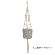 Macrame Plant Hanger with Tail and Beads 42 inch long Cotton Wood Natural Color - £14.51 GBP