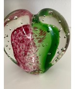 Heart Shaped Paperweight Studio Art Glass Controlled Bubble Murano Style - £18.57 GBP
