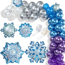 Winter Snowflake Balloon Garland Arch Kit, 114 Pieces Silver Purple Blue Chrome  - £15.80 GBP