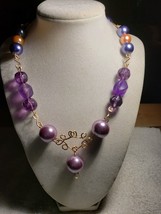 18-in Lavender Orange Beaded Necklace With Wire Work Designs - £20.56 GBP