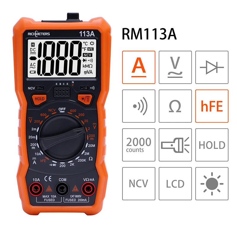 RICHMETERS RM113G 6000 Counts Digital Multimeter Automatic AC/DC Voltage Meter C - £203.55 GBP