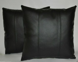 Attractive Black Pillow Cushion Leather Set Genuine Decor Cover Soft Lambskin - £35.16 GBP