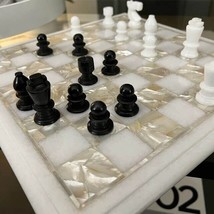 16&quot; Marble Chess Set with Pieces Semiprecious Mother of Pearl Luxury Acc... - $643.50