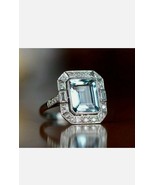 2 Ct Emerald Aquamarine Diamond Halo Engagement Vintage Ring 14K White G... - $120.51 CAD
