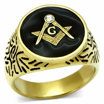 RING MASONIC ION Gold High polished Stainless Steel with Top Grade Cryst... - $39.55