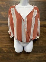 Lavender Field Anthropologie Top Sz Small Striped Crop Front Tie Blouse Womens - £8.19 GBP