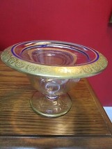 CRYSTAL FOOTED BOWL  GOLD AND COBALT BOHEMIAN [*10-12]] - £97.34 GBP