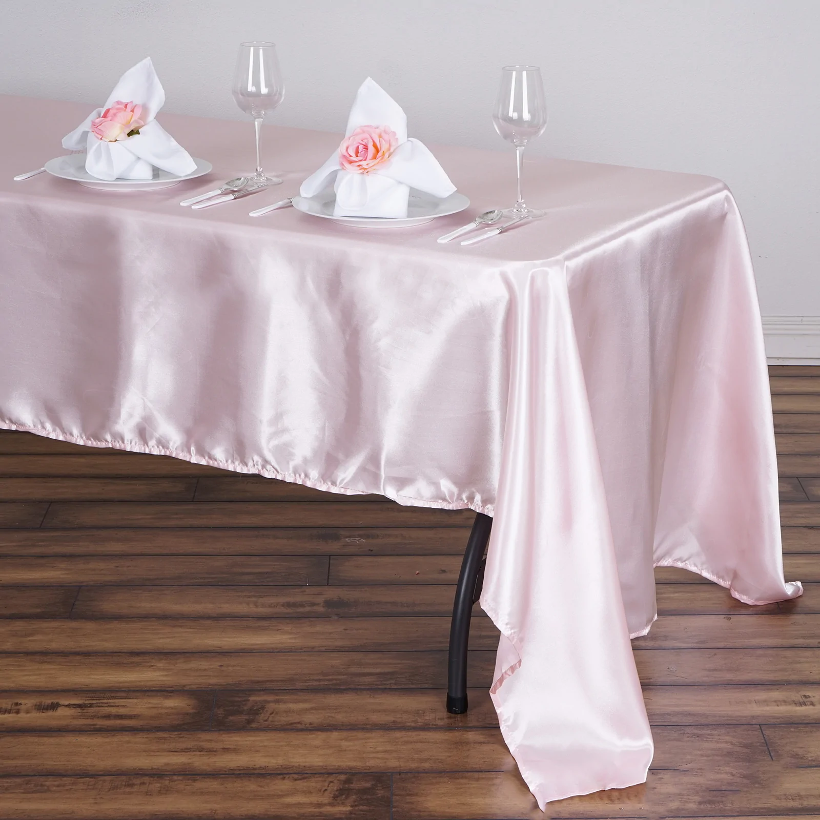 Blush - 60x126&quot; Rectangle Satin Tablecloth Wedding Party Banquet - £17.52 GBP