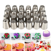 24Pcs Russian Flower Icing Piping Nozzles Pastry Tips Cake Diy Baking Tools Set - £22.56 GBP