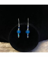 Vintage Silver, Blue Frosted Sea Glass, Iridescent Bicone Beaded Dangle ... - $16.24 CAD