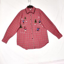 Capacity Women&#39;s Top Plaid Christmas Button Front Shirt Size Large - £12.60 GBP