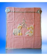 Handmade Pink Wool Satin Trim Dimensional Applique Baby Blanket OOAK Vin... - €438,46 EUR