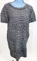 Max Mara Women&#39;s Gray/Black Leopard Crewneck Stretch Italy Shirt Dress Medium - £21.25 GBP