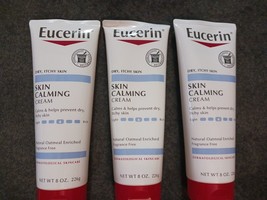 3 Eucerin Skin Calming Creme Fragrance free 8 oz Natural oatmeal enriched (J15) - £28.87 GBP