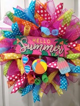 Hello Summer, Wreath, popsicle, polka dots, summer wreath, size 22x22 in... - $60.43