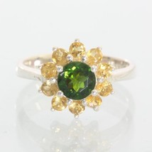 Chrome Diopside and Citrine Halo Handmade Sterling Silver Ladies Ring size 7.75 - £84.49 GBP