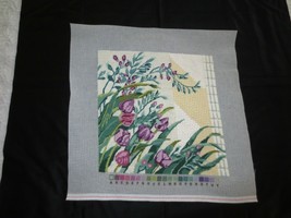 Completed Unused GRACEFUL FLORAL SPRAY Fine NEEDLEPOINT - 13 1/2&quot; x 14&quot; ... - $35.00
