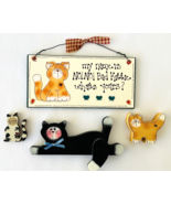 No No Bad Kittie Small Wall Plaque + 3 Wood Cats 1 Shelf Sitter &amp; 2 Kittens - £11.42 GBP