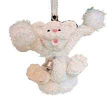 Kurt Adler Polar Bear Ornament with Glitter Pompoms and Bell White 3&quot; Resin VTG - £7.04 GBP