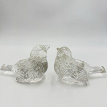 Vintage Art Glass Sparrow Birds Figurines Candlesticks Pair 2 PCs Froste... - $40.50