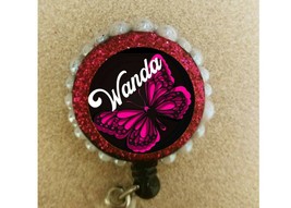 butterfly badge personalized with your name bling Retractable Reel ID Ho... - £9.47 GBP