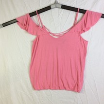 Venus T Shirt Top Women Size XL Pink Rayon Cold Shoulder Sleeve Round Neck - $9.89