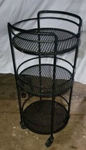 Round Black Metal Cart On Wheels Stand Patio Outdoor Plant Whiskey Server - £39.50 GBP