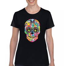 Lucky &amp; Blessed large colorful sugar skull tee in Black - £24.44 GBP