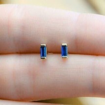 14k Yellow Gold Plated 0.20Ct Baguette Cut Simulated Blue Sapphire Stud Earrings - £32.11 GBP