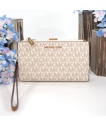 Michael Kors Vanilla Monogram Logo Adele Double Zip Phone Wristlet NWT - $123.26