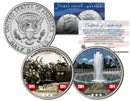 World War II D-DAY WWII Memorial Anniversary JFK Half Dollar Colorize 2-Coin Set - £9.50 GBP