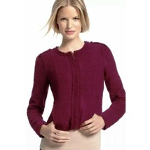 CAbi Britt Boucle Burgundy Tweed Jacket Size 6 Red Blazer Zip Up Style# 530 - £35.19 GBP