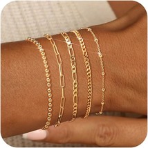 Gold Bracelets for Women 14K Gold Plated Bracelet Stack Set Adjustable S... - £29.40 GBP