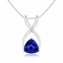 ANGARA 5mm Natural Tanzanite Wishbone Pendant Necklace with Diamond in Silver - £166.56 GBP+