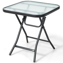 Patio Folding Square Glass Side Table Bistro Coffee Table Plant Stand - £62.94 GBP