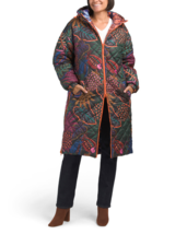 FARM Rio Blue Cool Leopard Reversible Hooded Diamond Quilted Midi Puffer... - £184.84 GBP