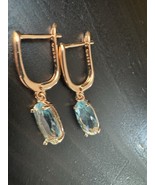 585 14K RG Stamped Aqua Marina Sparkle Dangle Stud Earrings - $745.50 MXN