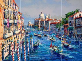 grand canal venice italy fine art painting gondola ceramic tile mural backsplash - £105.87 GBP