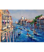 grand canal venice italy fine art painting gondola ceramic tile mural ba... - £105.86 GBP