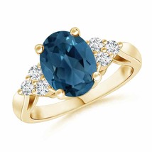 ANGARA 9x7mm London Blue Topaz Cocktail Ring with Diamonds in 14k Solid ... - $1,046.32